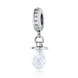 Real 925 Sterling Silver Cute Pacifier Milk Bottle Dangle Charm, Clear CZ Fit Original Bracelet Pendant For Girl Baby Jewelry