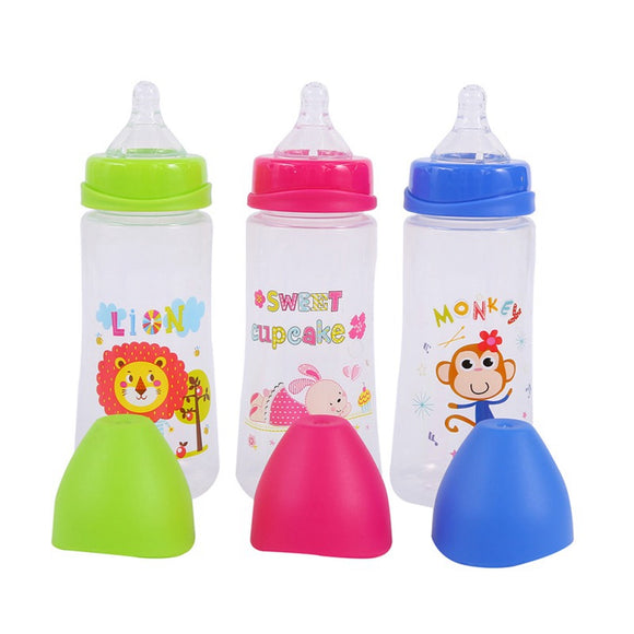 300ML Baby Cartoon Milk Wide Mouth Bottle Juice Bottle Baby Milk Bottle Safety Silicone Baby Bottle Supplement Rice Paste